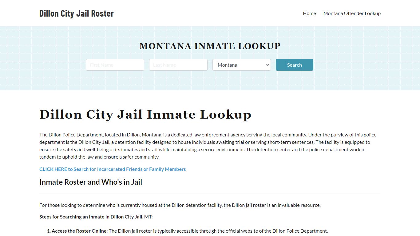 Dillon Police Department & City Jail, MT Inmate Roster, Arrests, Mugshots